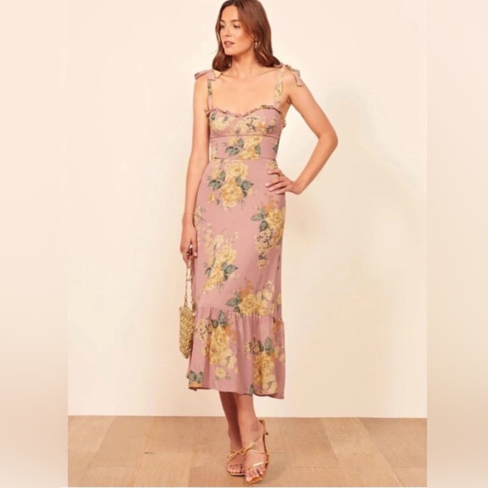 REFORMATION Nikita Floral Midi Dress • Size 6 • Gwyneth Pink • NWOT Sold Out